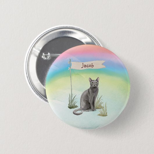 Individuelle Name Blue Russian Cat Pet Button (Vorne & Hinten)