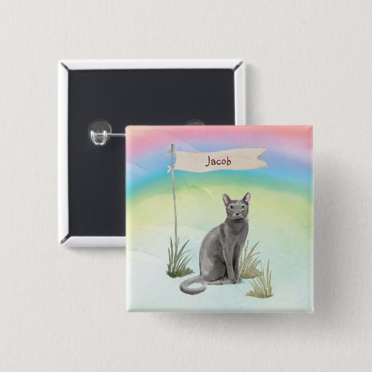 Individuelle Name Blue Russian Cat Pet Button (Vorne & Hinten)