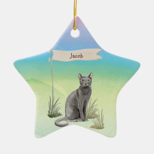 Individuelle Name Blue Russian Cat Pet Keramik Ornament (Vorne)