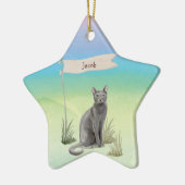 Individuelle Name Blue Russian Cat Pet Keramik Ornament (Links)