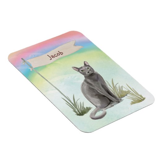 Individuelle Name Blue Russian Cat Pet Magnet (Rechte Seite)