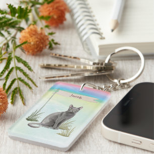 Individuelle Name Blue Russian Cat Pet Schlüsselanhänger