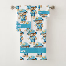Individuelle Name Blue Teddy Bear Boy's Bath Handt