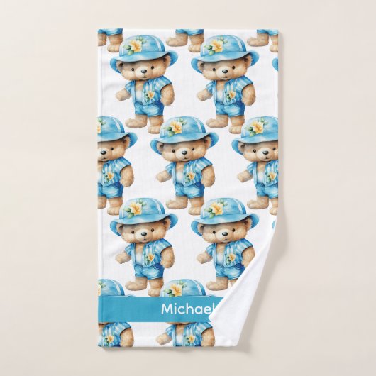 Individuelle Name Blue Teddy Bear Boy's Bath Handt Badhandtuch Set (Handtuch)