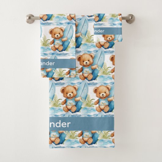 Individuelle Name Blue Teddy Bear Boy's Bath Handt Badhandtuch Set (Insitu)