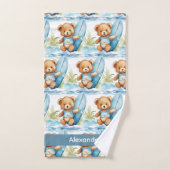 Individuelle Name Blue Teddy Bear Boy's Bath Handt Badhandtuch Set (Handtuch)