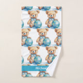 Individuelle Name Blue Teddy Bear Boy's Bath Handt Badhandtuch Set (Handtuch)