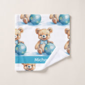 Individuelle Name Blue Teddy Bear Boy's Bath Handt Badhandtuch Set (Waschlappen)