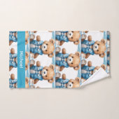 Individuelle Name Blue Teddy Bear Boy's Bath Handt Badhandtuch Set (Handtuch)