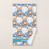 Individuelle Name Blue Teddy Bear Boy's Bath Handt Badhandtuch Set (Handtuch)