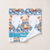 Individuelle Name Blue Teddy Bear Boy's Bath Handt Badhandtuch Set (Waschlappen)