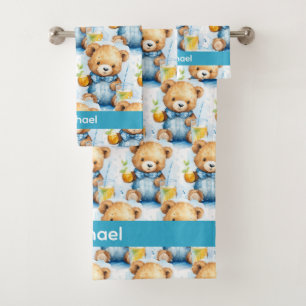 Individuelle Name Blue Teddy Bear Boy's Bath Handt Badhandtuch Set