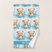 Individuelle Name Blue Teddy Bear Boy's Bath Handt Badhandtuch Set (Handtuch)