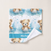Individuelle Name Blue Teddy Bear Boy's Bath Handt Badhandtuch Set (Waschlappen)