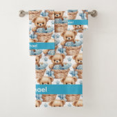 Individuelle Name Blue Teddy Bear Boy's Bath Handt Badhandtuch Set (Insitu)
