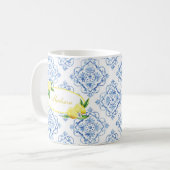 Individuelle Name Blue Tile Italienischer Blumenst Kaffeetasse (Vorderseite Links)