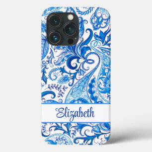 Individuelle Name Blue und White Paisley Case-Mate iPhone Hülle