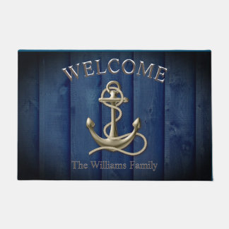 Individuelle Name Blue Wood Anchor Nautical Beach Fußmatte