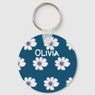 Individuelle Name Blues Blume-Muster Tastenring Schlüsselanhänger