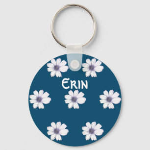 Individuelle Name Blues Blume-Muster Tastenring Schlüsselanhänger
