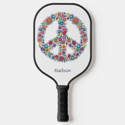 Individuelle Name Blume Friedenszeichen Pickleball Schläger (Vorderseite)