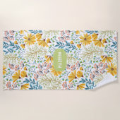 Individuelle Name Blume Illustration Badetuch (Vorderseite)