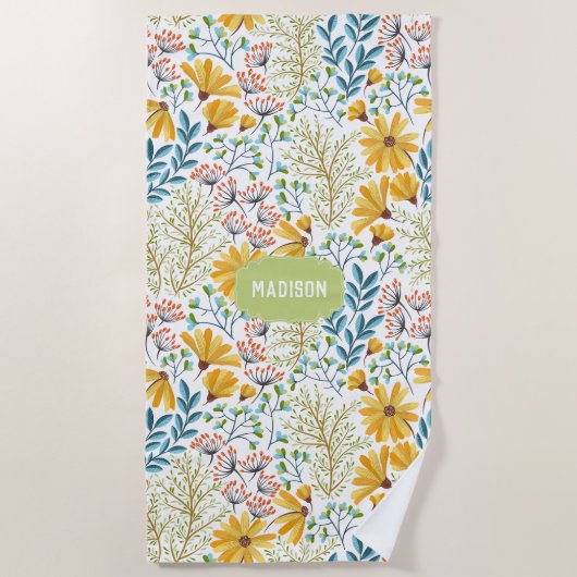 Individuelle Name Blume Illustration Badetuch (Vorderseite)