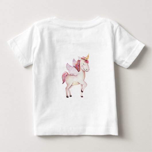 Individuelle Name Blume Unicorn Baby T-shirt (Rückseite)