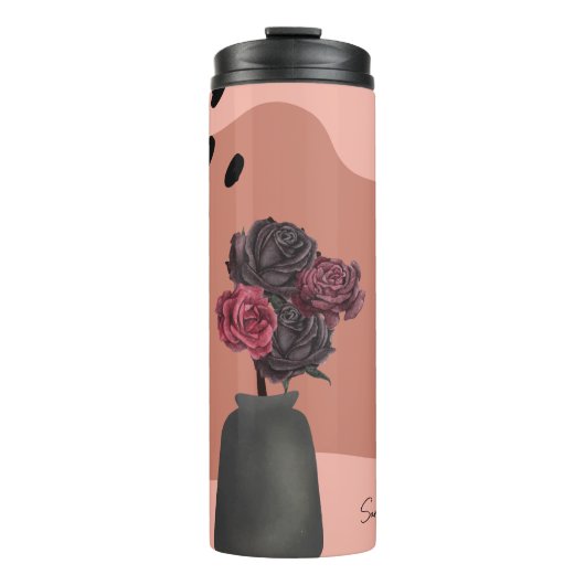Individuelle Name Blume Vase mit schwarzen Blume r Thermosbecher (Vorderseite)