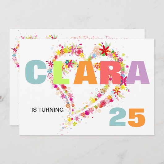 Individuelle Name Blume Wreath Herzstück Geburtsta Einladung (Vorne/Hinten)