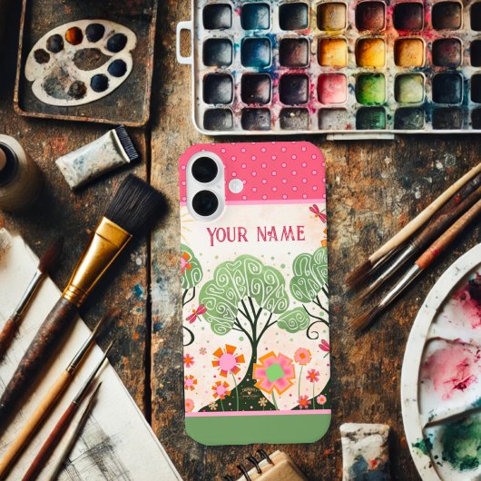 Individuelle Name Blumenrosa Baum Grüne Inspirivit Case-Mate iPhone Hülle