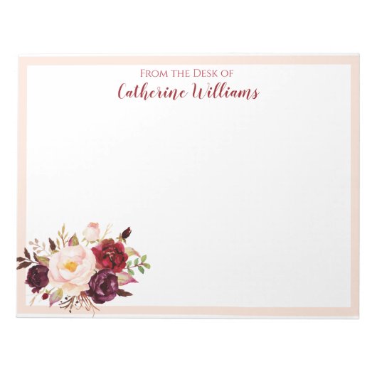Individuelle Name Blush Pink Blume Stationery Pen Notizblock (Vorderseite)