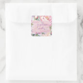 Individuelle Name Blush Pink Peony Junggeselinnen- Quadratischer Aufkleber (Tasche)