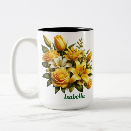 Individuelle Name Blütenblüte Zwei-Tone-Kaffee-Tas Zweifarbige Tasse (Links)