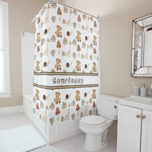 Individuelle Name Boho Woodland Jungle Tiermuster Duschvorhang (Beispiel)