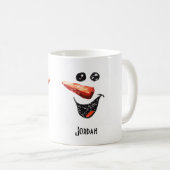 Individuelle Name Bold lacht Snowman Face & Snow Kaffeetasse (VorderseiteRechts)