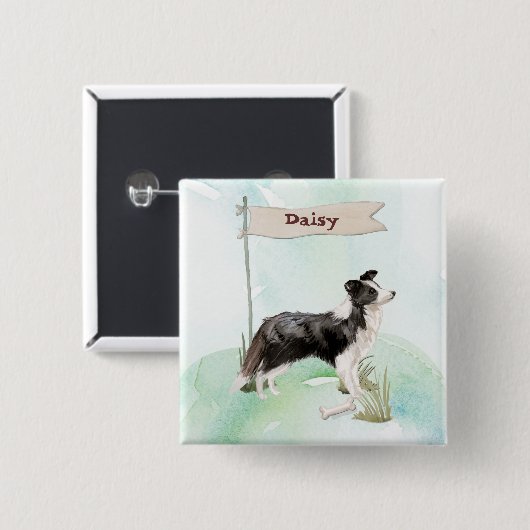 Individuelle Name Border Collie Pet Hund Button (Vorne & Hinten)