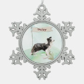 Individuelle Name Border Collie Pet Hund Schneeflocken Zinn-Ornament (Vorderseite)