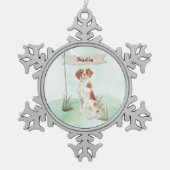 Individuelle Name Border Collie Pet Hund Snowflake Schneeflocken Zinn-Ornament (Vorderseite)