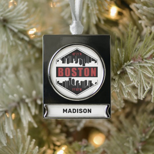 Individuelle Name Boston Massachusetts Banner-Ornament Silber (Baum)