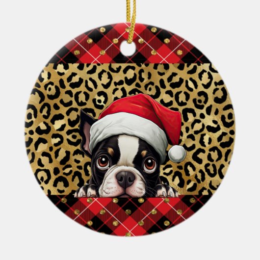 Individuelle Name Boston Terrier dog Weihnachtsman Keramik Ornament (Vorne)
