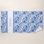 Individuelle Name Botanical Blue Floral Delikatess Strandtuch (Vorderseite)