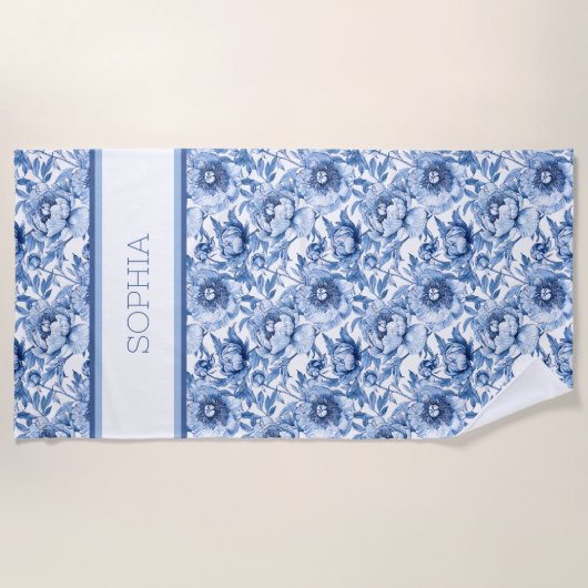 Individuelle Name Botanical Blue Floral Delikatess Strandtuch (Vorderseite)