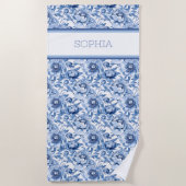 Individuelle Name Botanical Blue Floral Delikatess Strandtuch (Vorderseite)