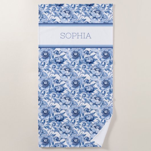 Individuelle Name Botanical Blue Floral Delikatess Strandtuch (Vorderseite)