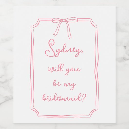 Individuelle Name Bow Pink Bridesmaid Vorschlag Weinetikett (Einzelnes Label)