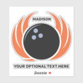 Individuelle Name Bowling Ball mit Flamme Aufkleber (Blatt)