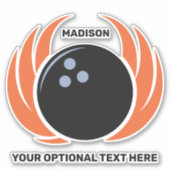 Individuelle Name Bowling Ball mit Flamme Aufkleber (Vorderseite)