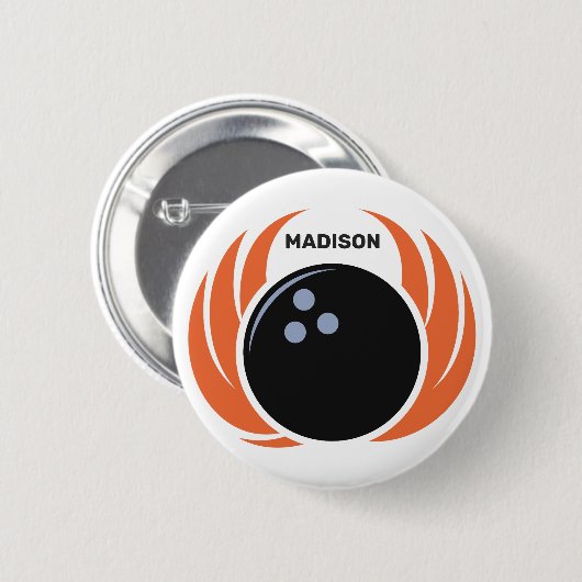 Individuelle Name Bowling Ball mit Flamme Button (Vorne & Hinten)
