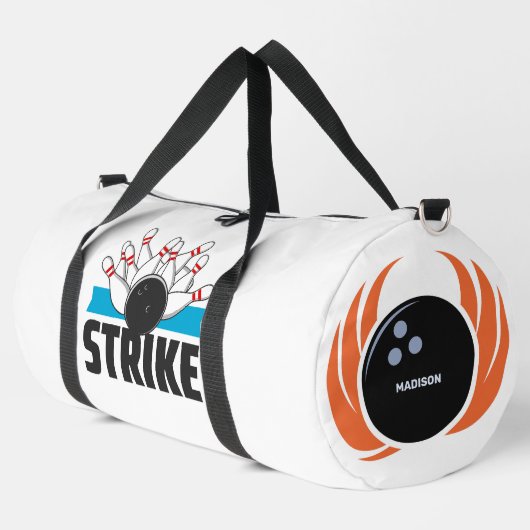 Individuelle Name Bowling Ball mit Flamme Duffle Bag (Linke Ecke)
